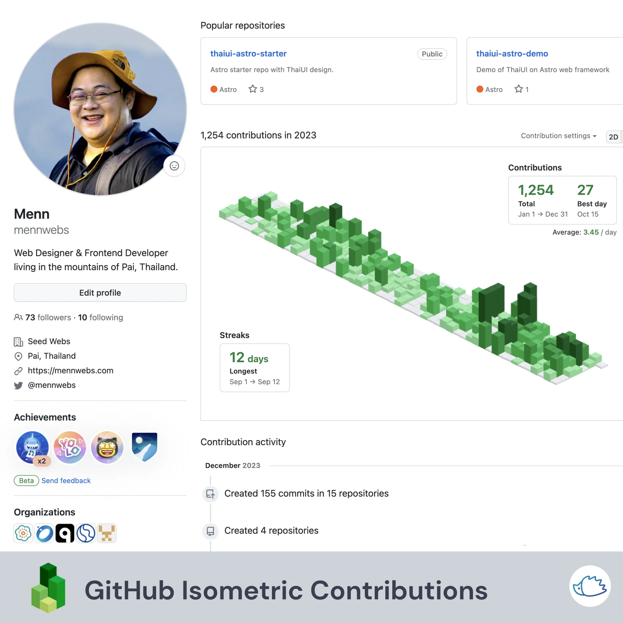 Visualize your GitHub contributions in isometric view